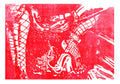 Woodcuts aisthetic showing a close up of a face between two feet. One character is squatting on top of the others face and they are wearing a fisnnet and ankle cufs